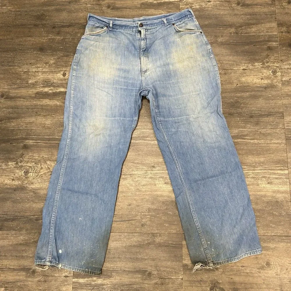 Vintage Red Snap Light Wash‎ Denim Boot Cut Grunge Punk Jeans DISTRESSED NO SIZE